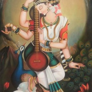Goddess Saraswati Hand-Painted Painting On Canvas Unframe