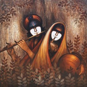 Soulful Krishna Flute Serenade Hand-Painted Canvas Painting