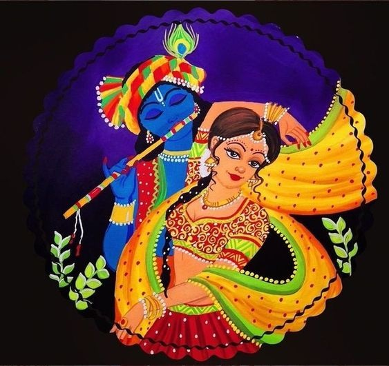 Krishna Playing Flute With Radha C