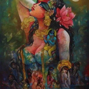 Soulful Krishna Gopiya Hand-Painted Painting – Canvas Art
