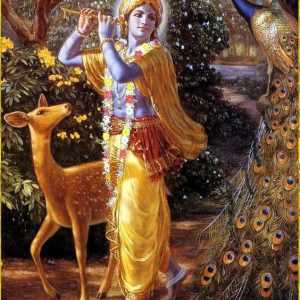 Sacred Krishna Peacock Hand-Painted Painting (Without Frame)