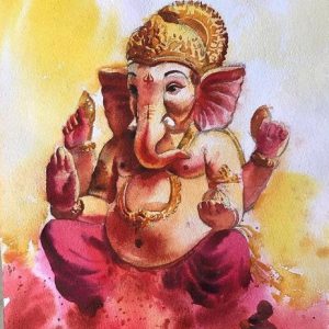 Lord Ganesha T Hand-Painted Painting On Canvas (Without Frame)
