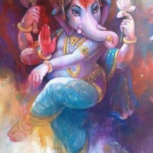 Energetic Lord Ganesha Hand-Painted Painting On Canvas (Without Frame)
