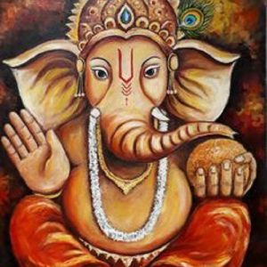 Sacred Lord Ganesha Painting Hand-Painted Canvas Painting