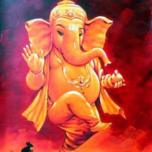 Sacred Lord Ganesha Hand-Painted Painting On Canvas Unframed