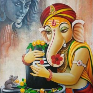 Sacred Lord Ganesha Hand-Painted Painting On Canvas Unframed
