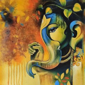 Divine Lord Ganesha Hand-Painted Painting On Canvas Unframe