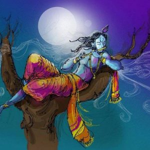 Sacred Lord Krishna Hand-Painted Painting On Canvas Unframed