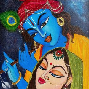 Sacred Love Lord Krishna And Radha Hand-Painted – Painting