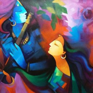 Radha Krishna Hand-Painted Canvas Painting | Home Art Decor