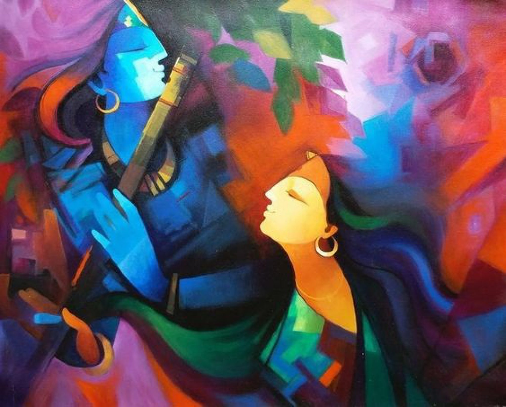 Radha Krishna Hand Painted Canvas Painting Home Art Decor