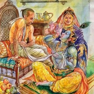 Krishna And Sudama Hand-Painted Painting On Canvas Unframed