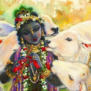 Divine Lord Krishna Hand-Painted Painting On Canvas Unframed