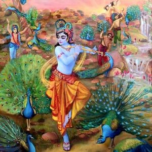 Sacred Lord Krishna Hand-Painted Painting On Canvas Unframed