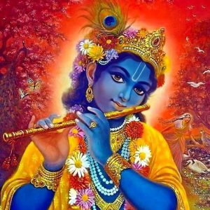 Divine Lord Krishna Hand-Painted Painting On Canvas Unframed