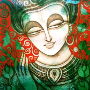 Divine Lord Krishna Hand Painted Painting On Canvas Unframed