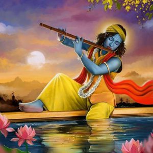 Lord Krishna P Hand-Painted Painting On Canvas Without Frame