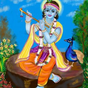 Divine Lord Krishna Flute Painting Hand-Painted Painting