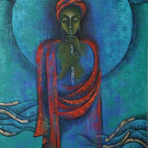 Divine Krishna Flute Serenade – Hand-Painted Canvas Painting