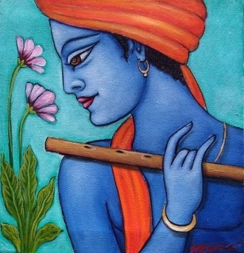 Divine Krishna Flute Serenade HandPainted Canvas Painting