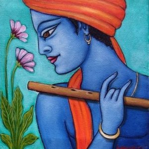 Divine Krishna Flute Serenade Hand-Painted Canvas Painting