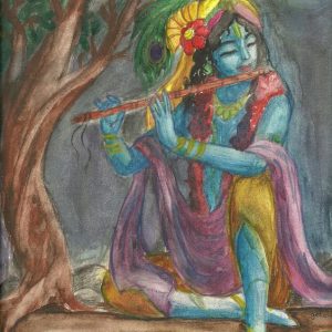 Divine Krishna Flute Hand-Painted Canvas Wall Art Painting