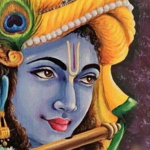 Lord Krishna Q Hand-Painted Painting On Canvas Without Frame