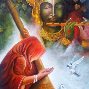 Sacred Krishna Radha Hand-Painted Painting On Canvas (Without Frame)