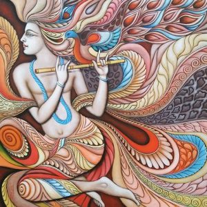 Lord Krishna Hand-Painted Painting On Canvas – Without Frame