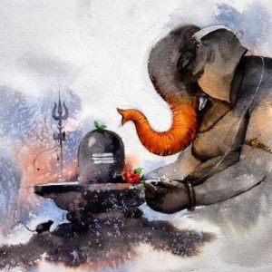 Sacred Shiva Ganesha Hand-Painted Painting On Canvas Unframed
