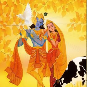 Divine Krishna Flute Hand-Painted Painting On Canvas Unframed