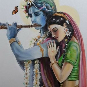 Lord krishna Playing flute With Radha Hand Painted Painting