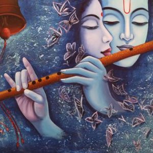 Krishna Radha Playing Flute Hand Painted Painting Unframed