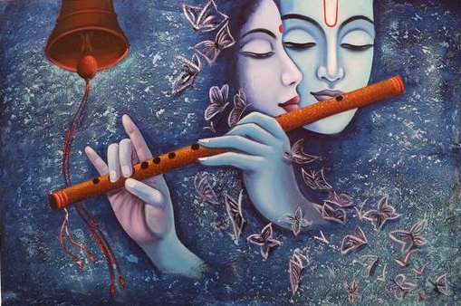 Lord krishna Playing flute With Radha A