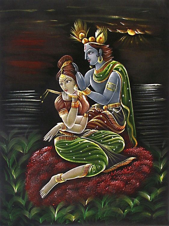 Radha Krishna Hand Painted Painting On Canvas N