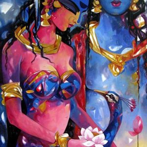 Radha Krishna Hand-Painted Painting On Canvas O Unframed