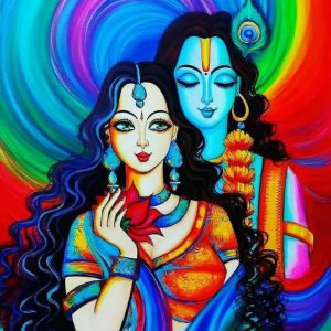 Radha Krishna Hand-Painted Painting On Canvas Unframed