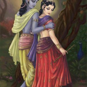 Radiant Radha with Krishna Hand-Painted Painting Unframed