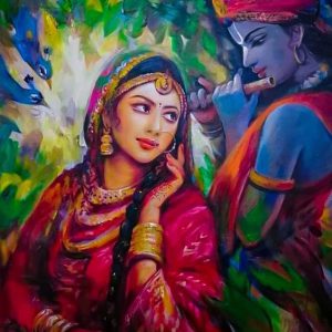 Radha With Krishna Hand-Painted Painting On Canvas Unframed