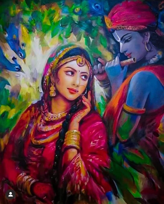 Radha With Krishna Hand Painted Painting