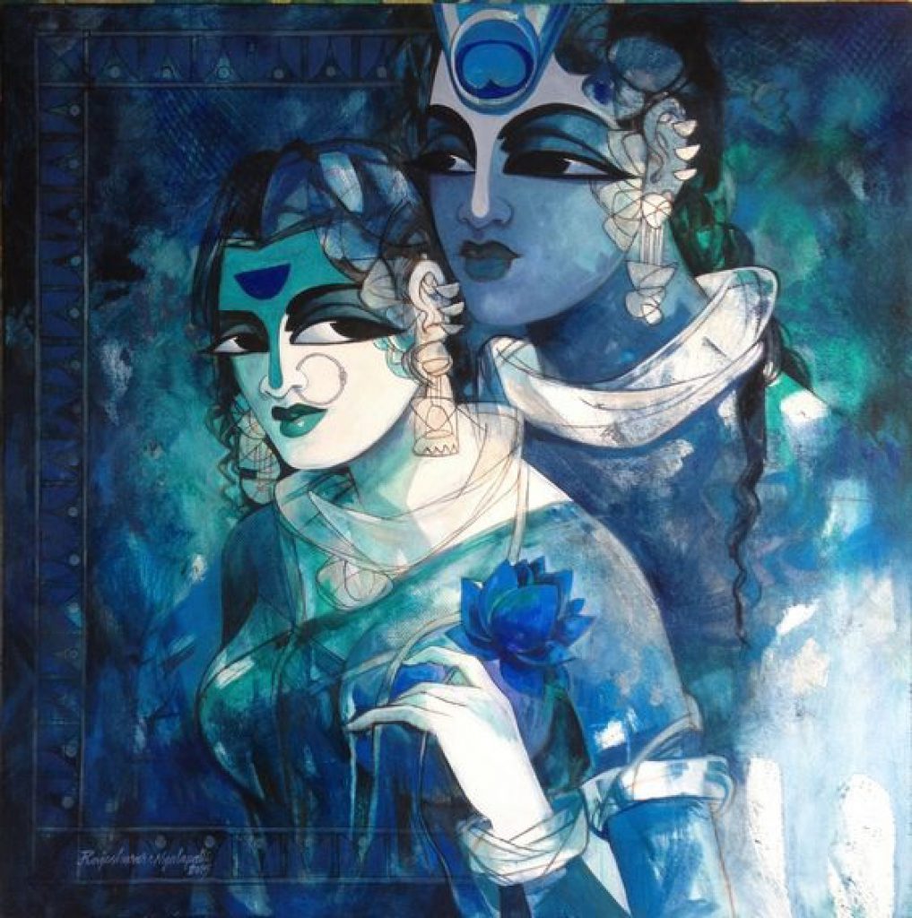 Radha krishna Hand Painted Painting On Canvas M (Without Frame) - SoulSpaze