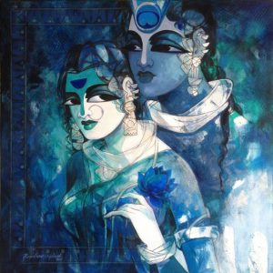 Radha krishna Hand-Painted Painting On Canvas M Unframed