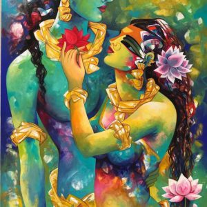 Eternal Love Radha Krishna Hand Painted Painting Unframed