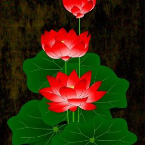 Handmade Red Lotus Flower Canvas Painting (Without Frame)