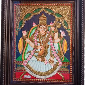 SARASWATHI WHITE & GREEN TANJORE PAINTING WITH FRAME