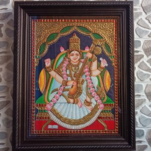 SARASWATHI WHITE & GREEN TANJORE PAINTING WITH FRAME
