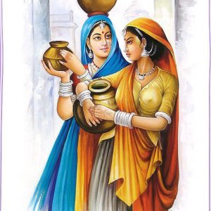 Two Village Women Using Traditional Pottery Hand Painted Painting On Canvas (Without Frame)