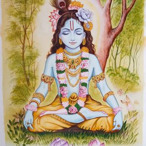 Soulful Lord Krishna Hand-Painted Painting On Canvas Unframed