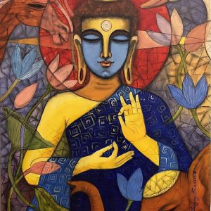 Buddha Meditation Hand-Painted Painting On Canvas Unframed