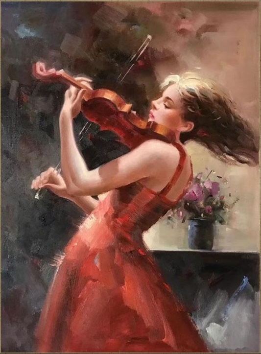 vedholdende Orphan rent A Girl Playing Violin Hand painted paintings on Canvas Wall Art Painting  (Without Frame) - SoulSpaze